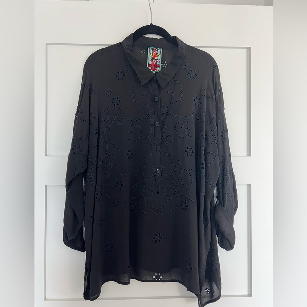 Johnny Was.  Black eyelet blouse